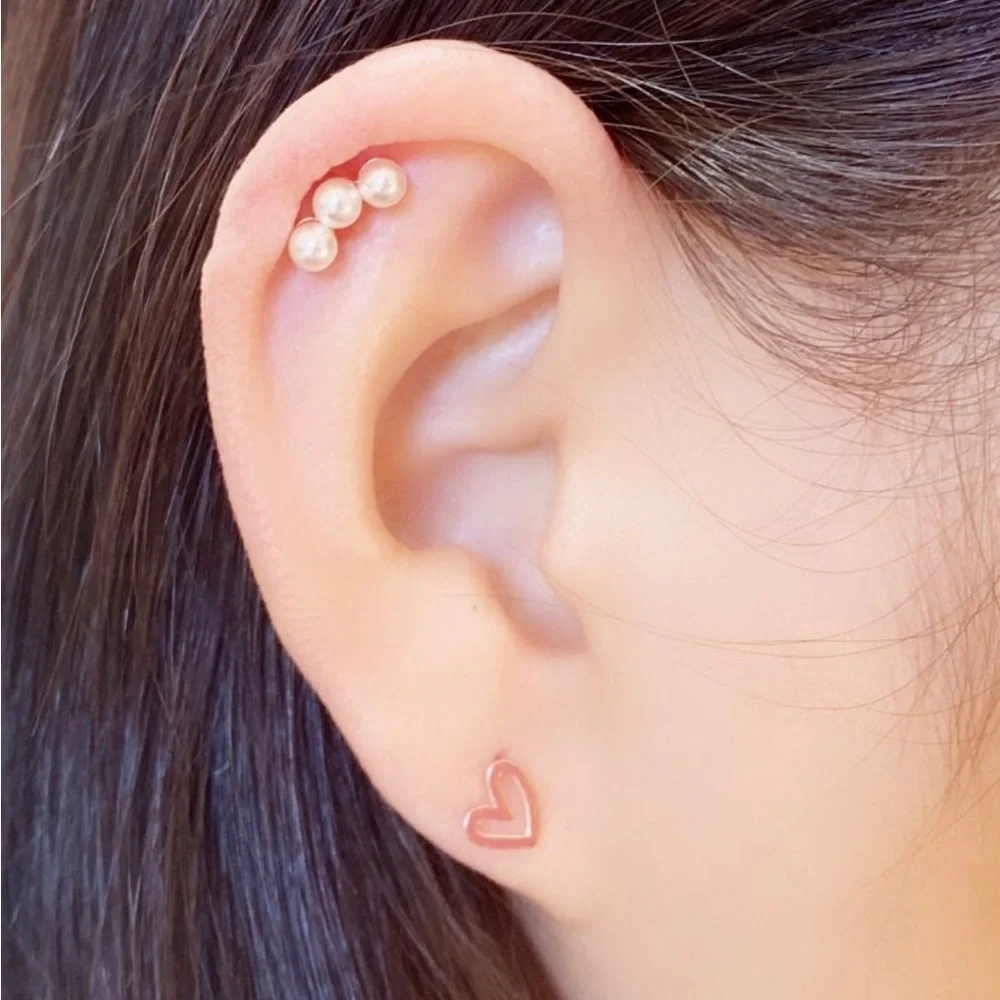 14k Rose Gold Bubble Pearl Stud Piercing - Picture 2 of 5